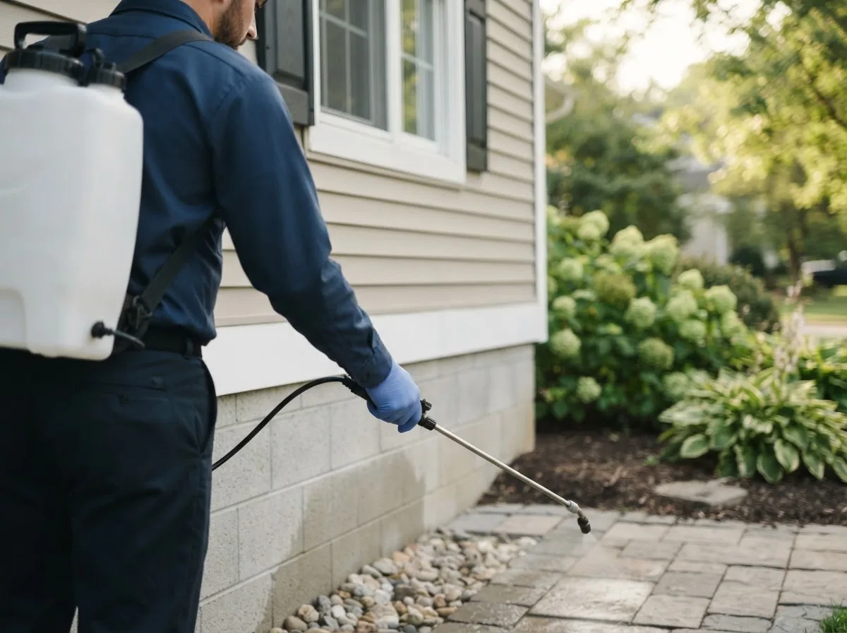 Pest control technician inspecting a home in Rowland, PA